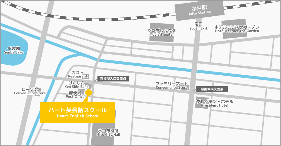 水戸駅からハート英会話教室の地図